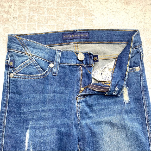 Rock & Republic Kasandra Jeans 2 M Blue Distressed Bootcut Denim - Picture 6 of 9